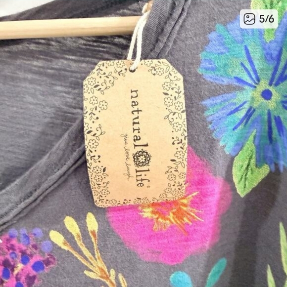 NWT Natural Life One Size Easy V Neck Tee Vibrant Floral Print Long Sleeves - Picture 5 of 6